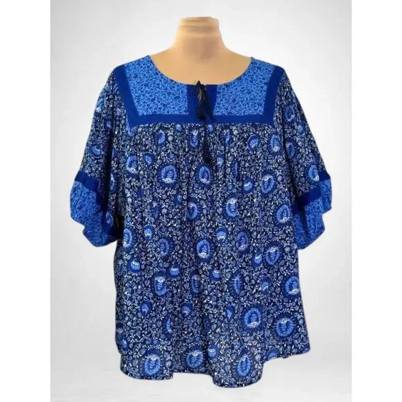 OLD NAVY Floral-Print Poet Swing Blouse "Blue Blossoms" print NWOT! Size 4X - Picture 1 of 7